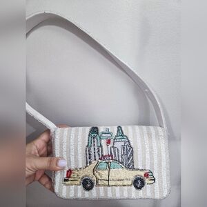 Viral NY Beaded White and Gold Taxi Shoulder Bag New York